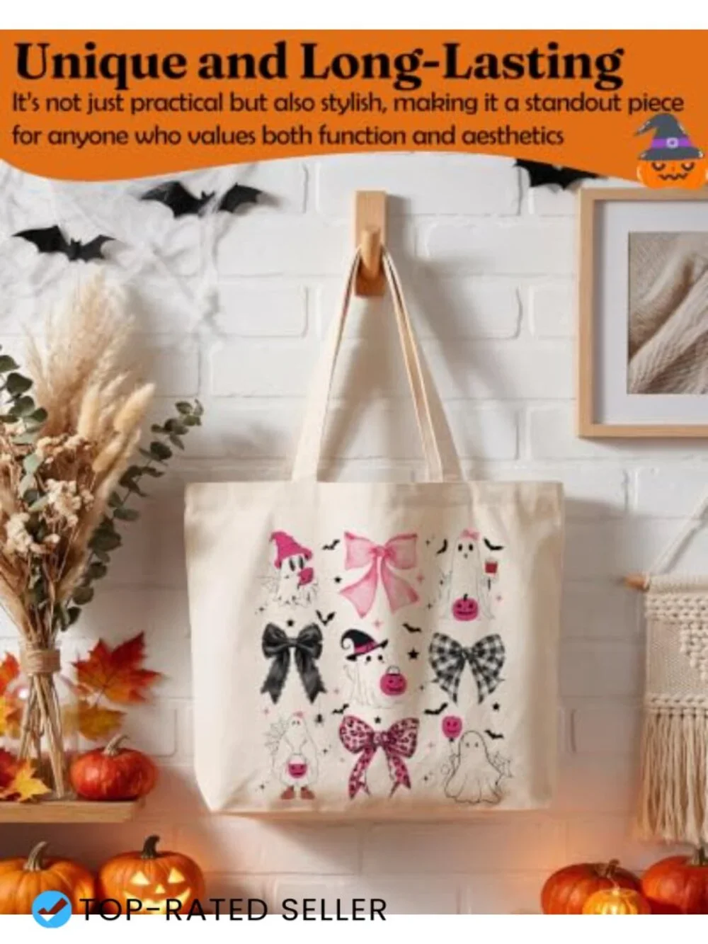 Halloween Ghost Tote Bag - Reusable Canvas Shopping Bag